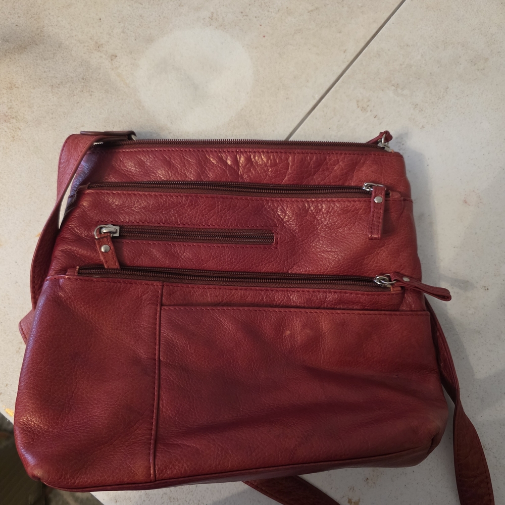 Women's Red Leather Multi-Zip Crossbody Bag - Brand Unspecified